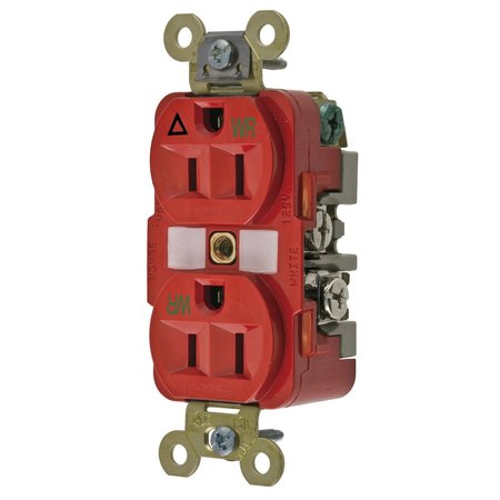 HUBBELL WIRING DEVICE-KELLEMS Straight Blade Devices, Receptacles, Weather Resistant Duplex, Commercial/Industrial Grade, Isolated Ground, 15A 125V, 2-Pole 3-Wire Grounding, 5-15R IG5262RWR